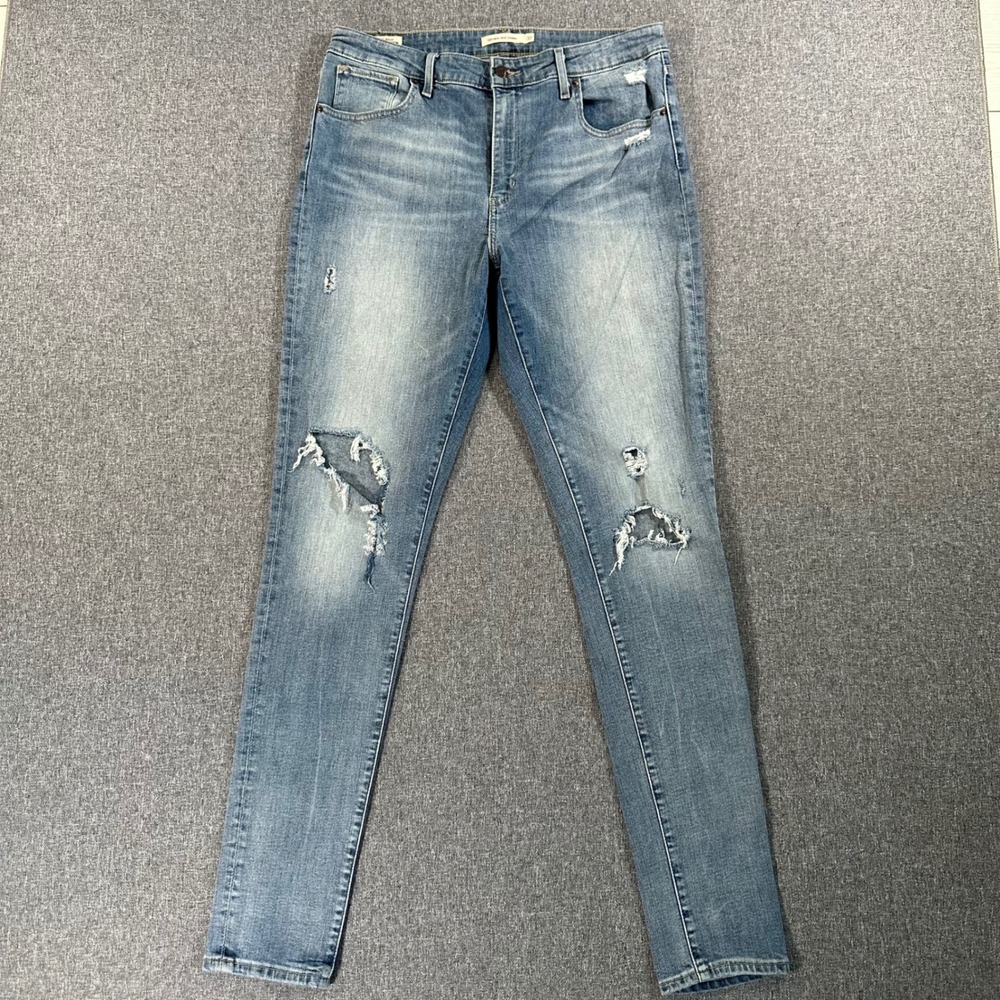 Levis 721 High Rise Skinny Jeans Womens 32 Blue Distressed Ripped Denim Pants